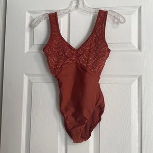 So Danca adult small leotard with cross cross open back and floral lace